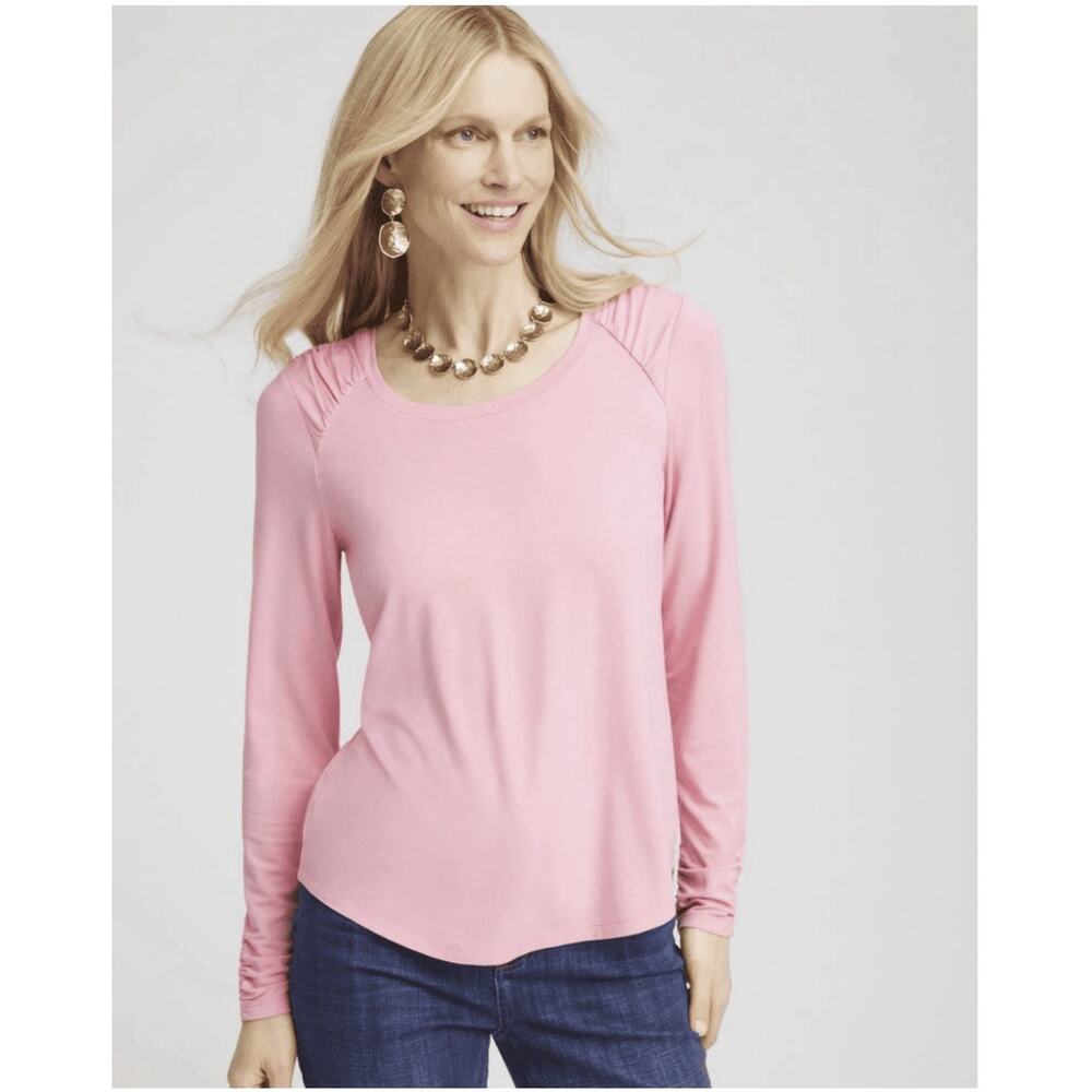 CHICO'S Pink Touch of Cool Shirred Shoulder Tee Size 4 (XXL)